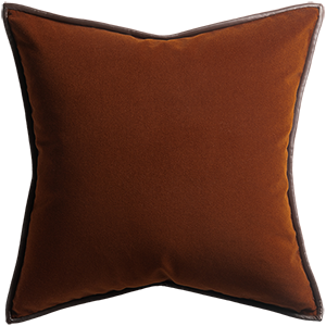 Merino Velvet Cushion with Leather Trim - Pumpkin
