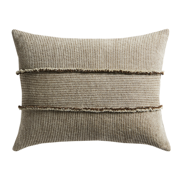 Salopette Cushion with Fringed Panels - Khaki