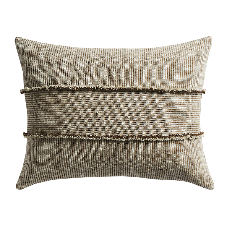 Salopette Cushion with Fringed Panels - Khaki