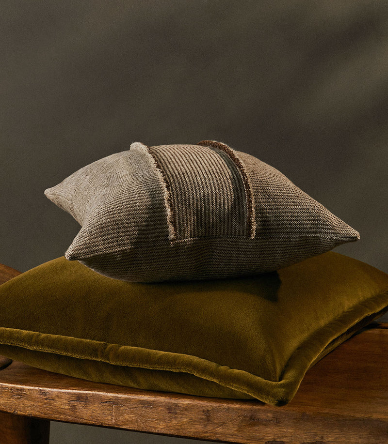 Salopette Cushion with Fringed Panels - Khaki