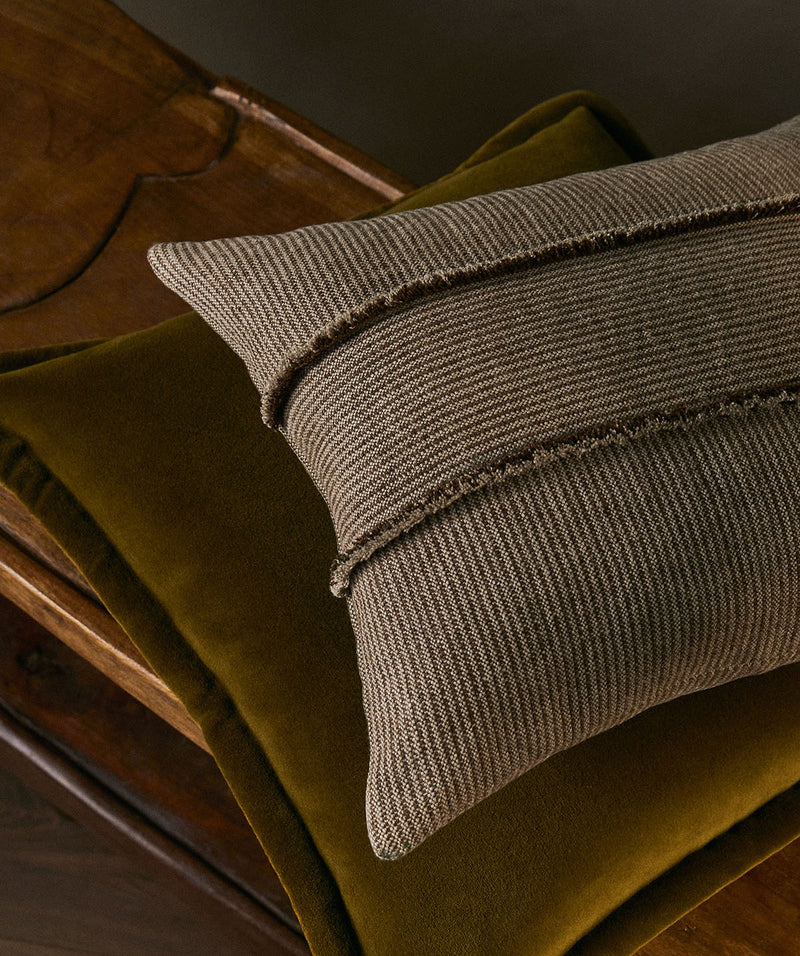 Salopette Cushion with Fringed Panels - Khaki