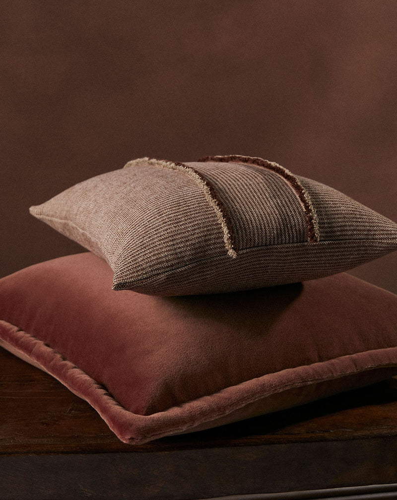 Salopette Cushion with Fringed Panels - Maroon