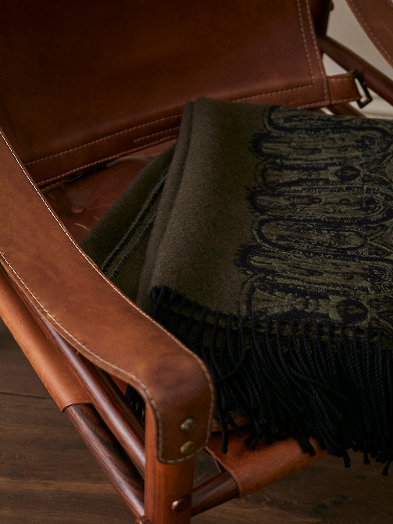 Samurai River Wool Throw - Moss