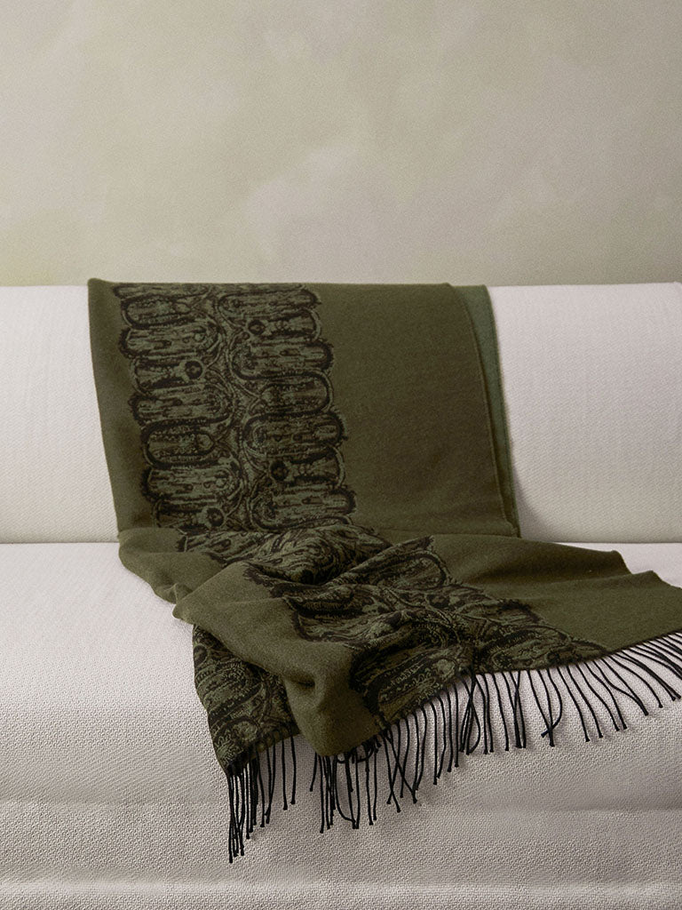 Samurai River Wool Throw - Moss