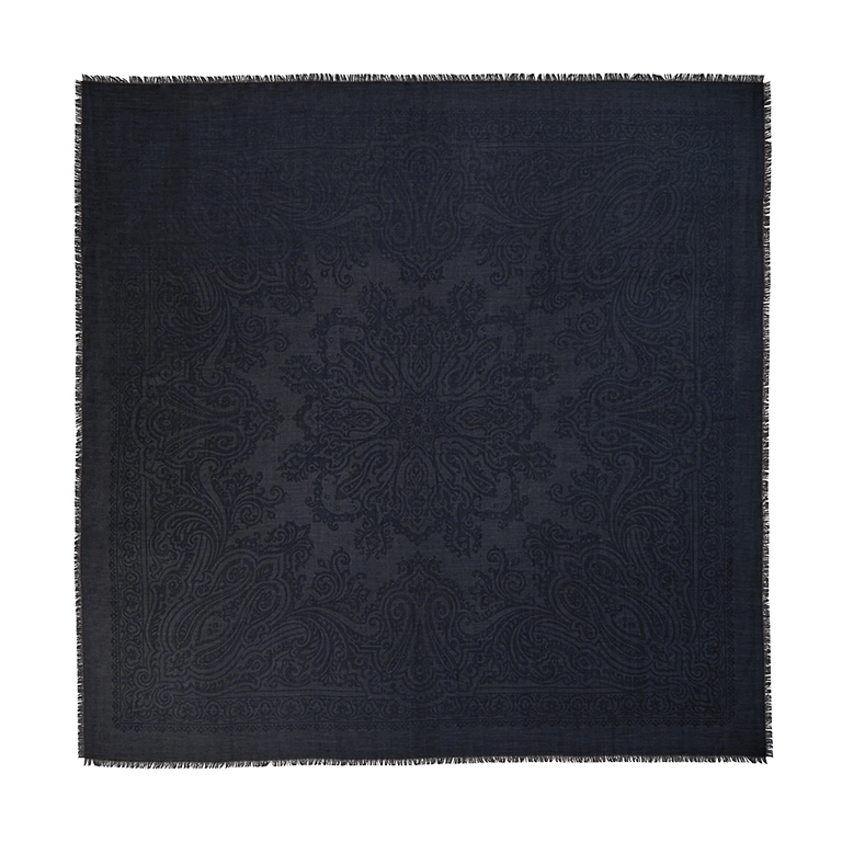 Silk & Alpaca Paisley Bandana - Prussian Blue