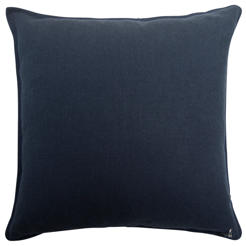 Silk Velvet and Linen Flange Cushion - Navy §