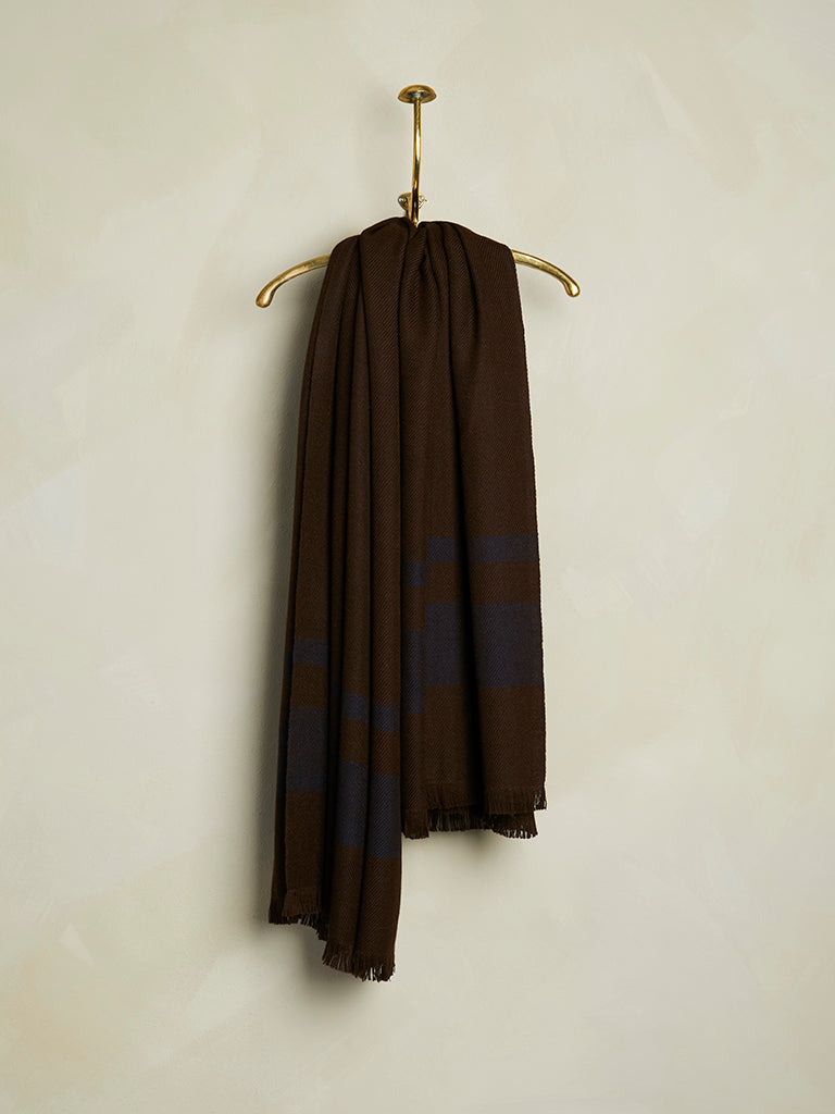 Striped Baby Alpaca Scarf - Brown/Navy