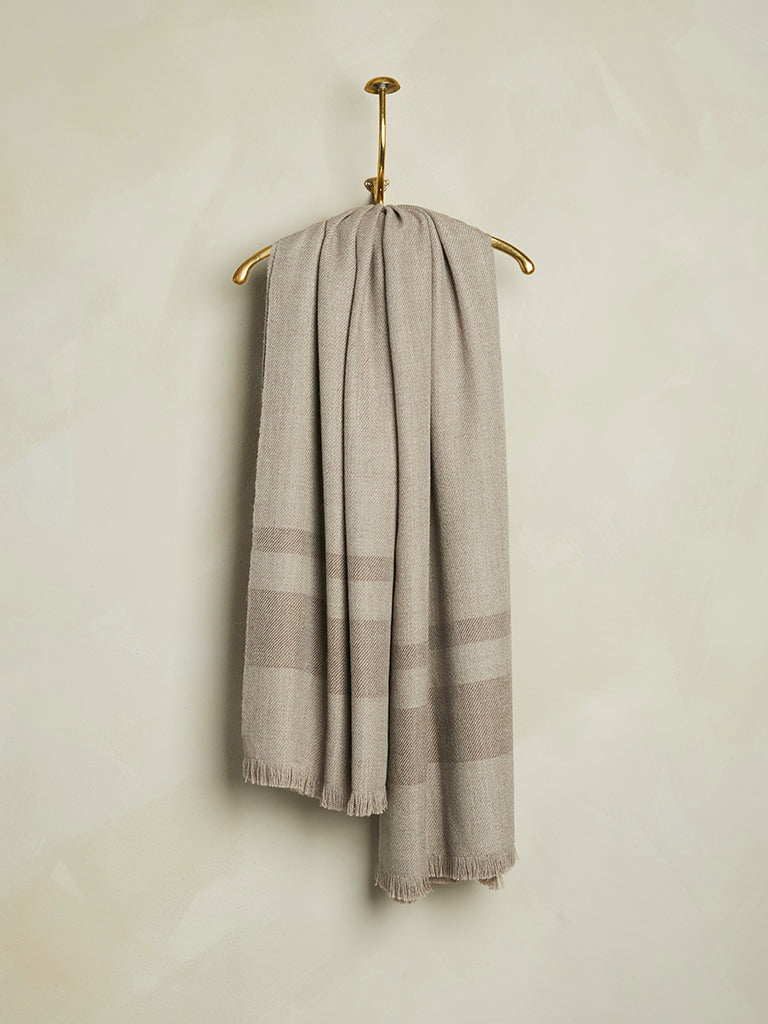 Striped Baby Alpaca Scarf - Taupe