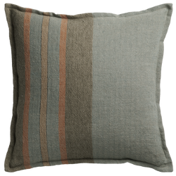 Striped Linen Cushion with Self Flange - Teal/Clay §