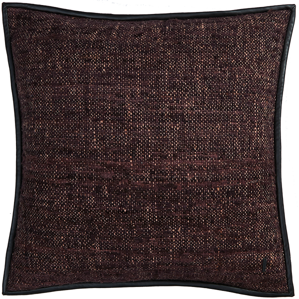 Wild Silk Cushion with Leather Trim - Maroon