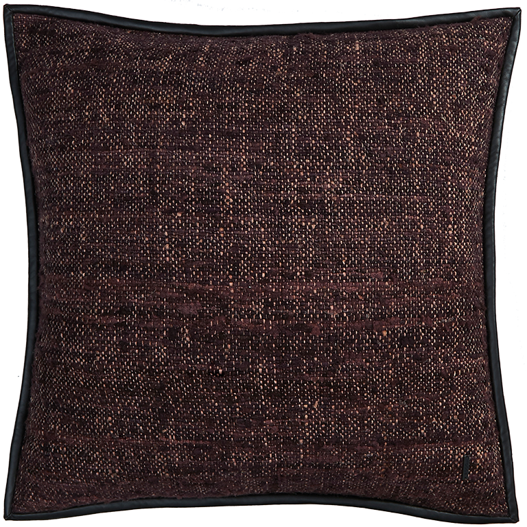 Wild Silk Cushion with Leather Trim - Maroon