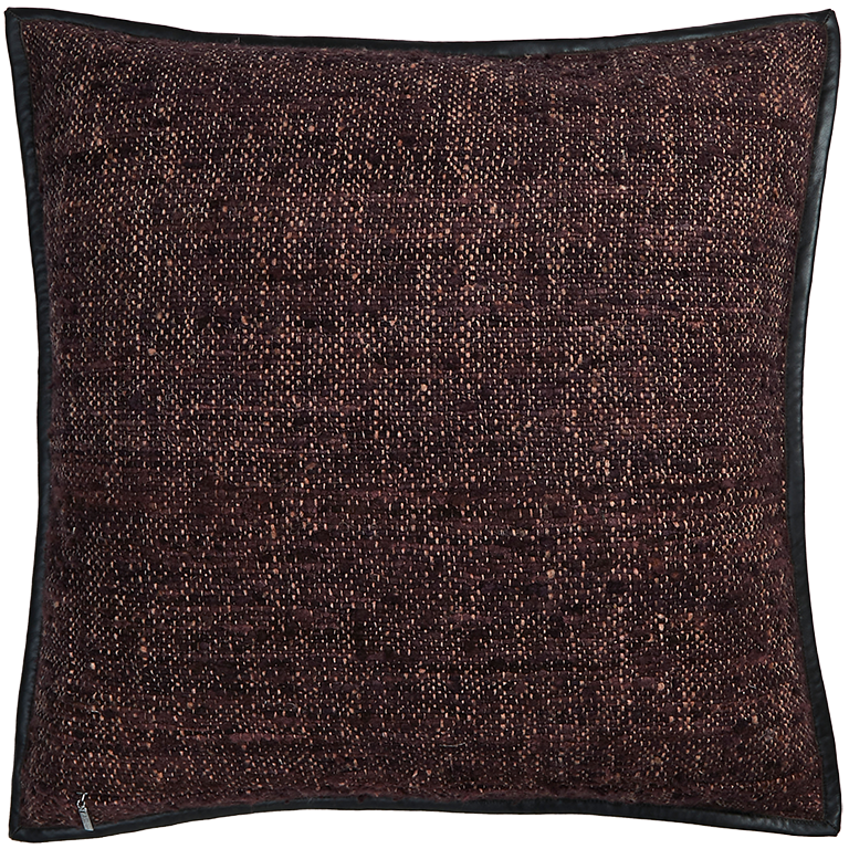 Wild Silk Cushion with Leather Trim - Maroon