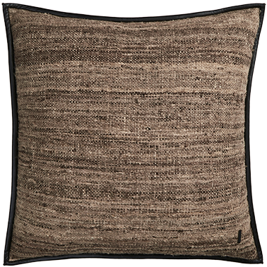 Wild Silk Cushion with Leather Trim - Natural