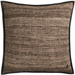 Wild Silk Cushion with Leather Trim - Natural