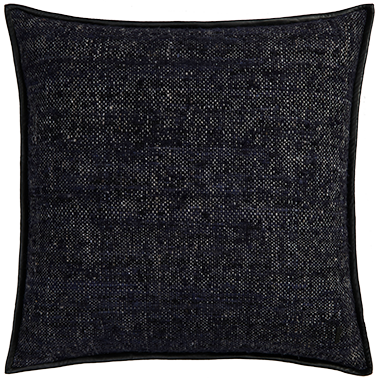 Wild Silk Cushion with Leather Trim - Navy