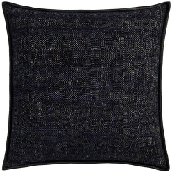 Wild Silk Cushion with Leather Trim - Navy