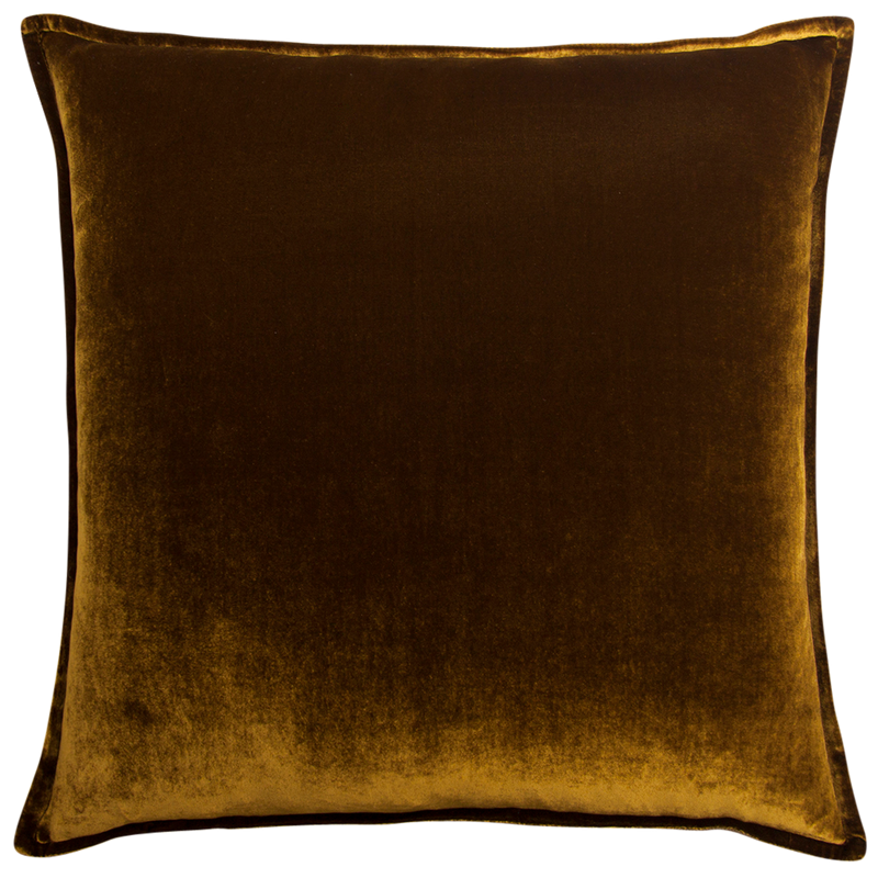 Silk Velvet and Linen Flange Cushion - Gold