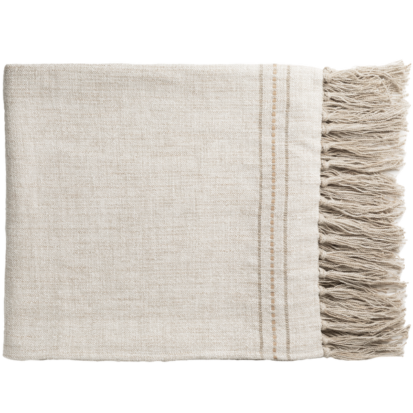 Hoxton Throw with Fringe & Leather Detail - Flax