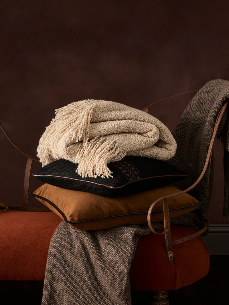 Merino Velvet Cushion with Leather Trim - Maple
