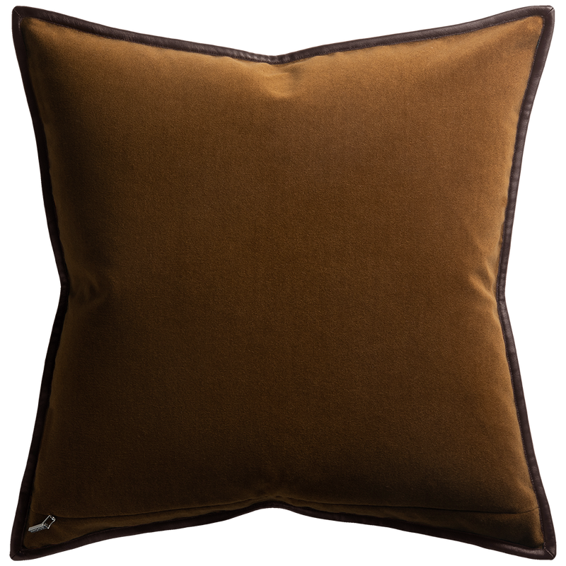 Merino Velvet Cushion with Leather Trim - Maple