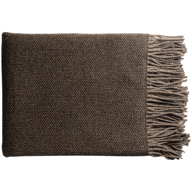 Mouliné Cashmere Bed Throw with Fringe - Chocolate