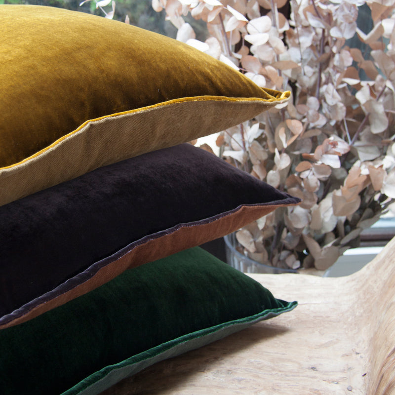 Silk Velvet and Linen Flange Cushion - Green