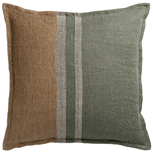 Striped Linen Cushion with Self Flange - Pine/Clay §