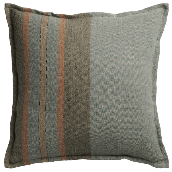 Striped Linen Cushion with Self Flange - Teal/Clay §